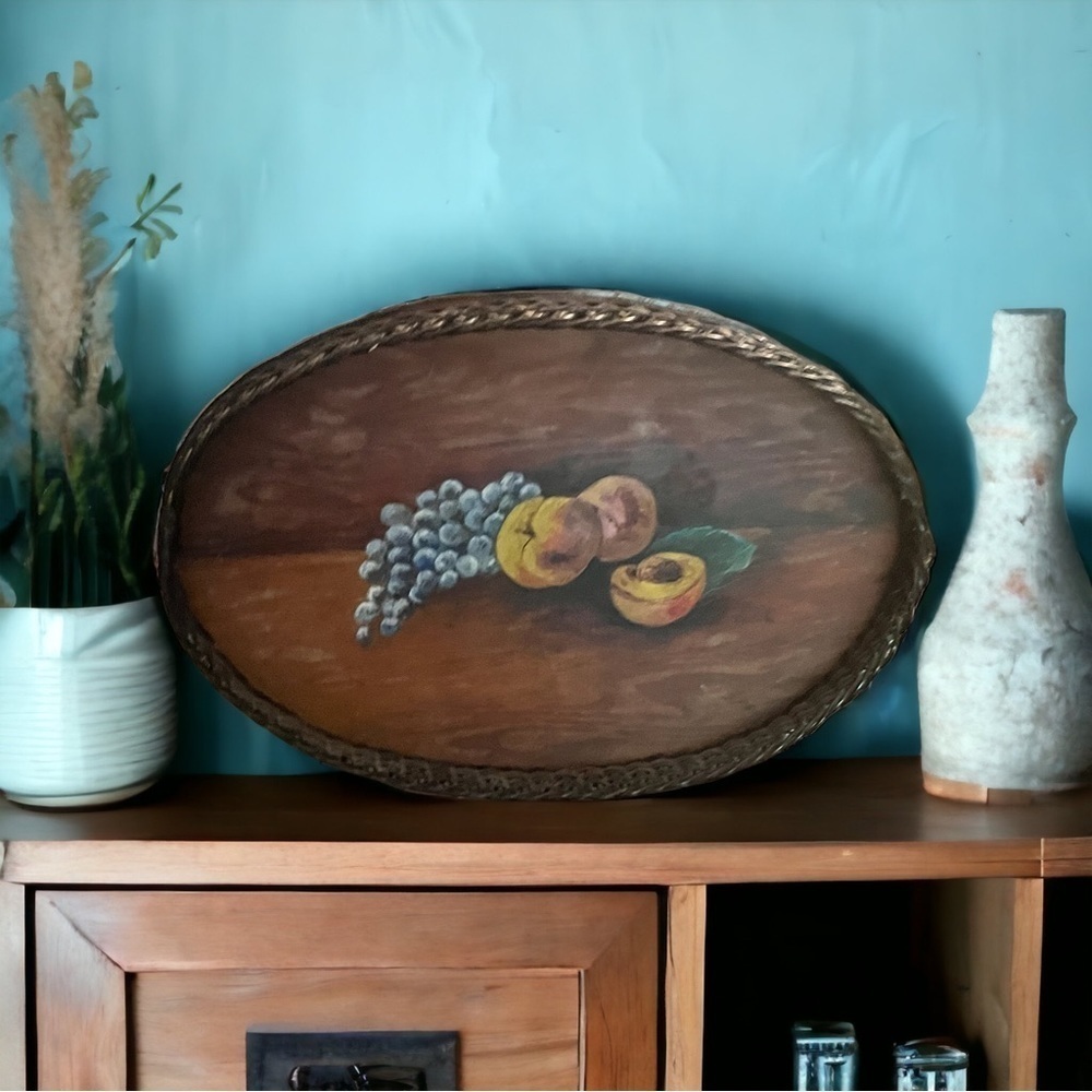 Large Vintage Hand Painted tray Wall hanging Art 22”x15” -Amazing piece !​​​​​​